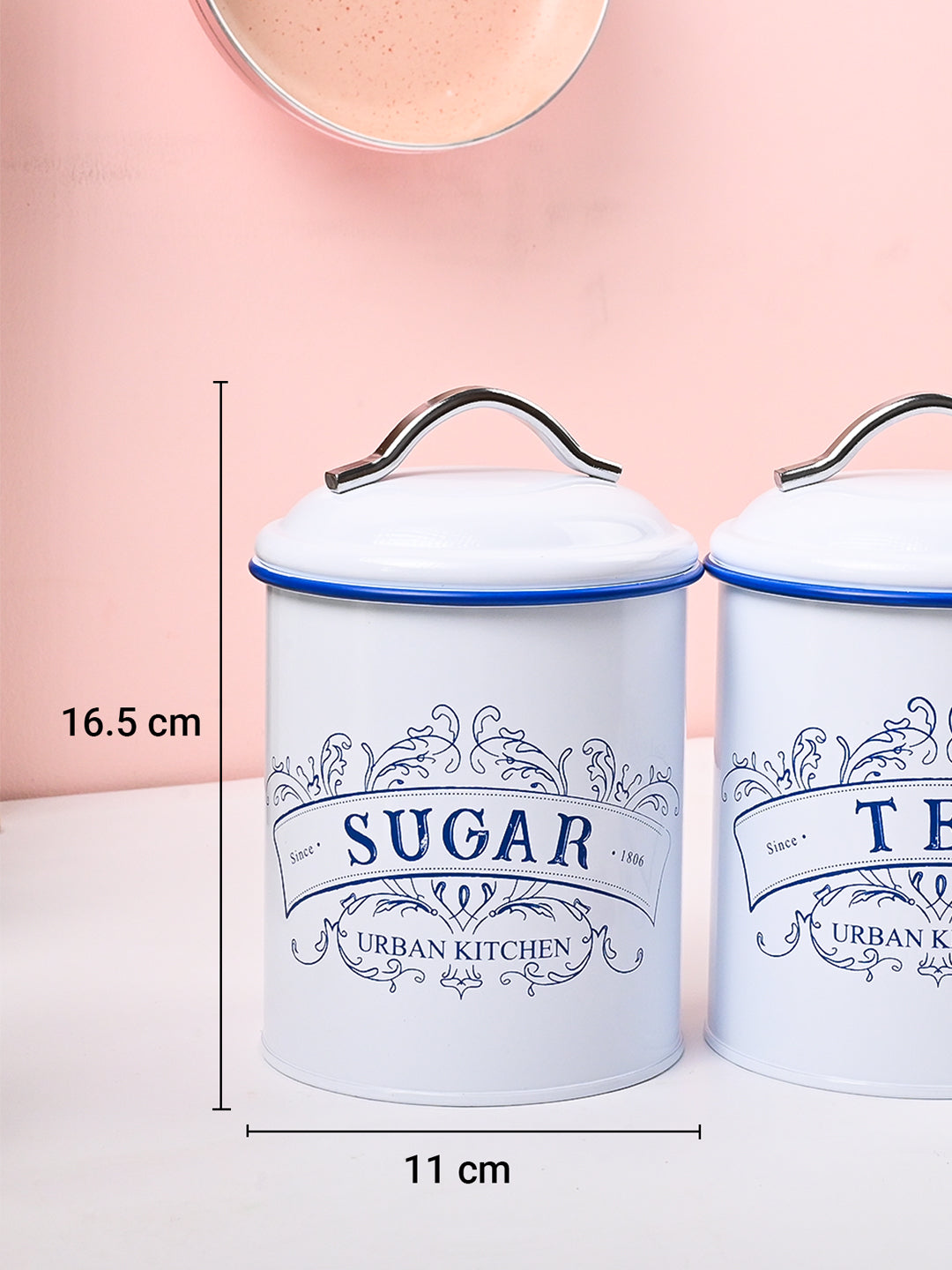 VON CASA White Iron Tea & Sugar Jar Set of 2