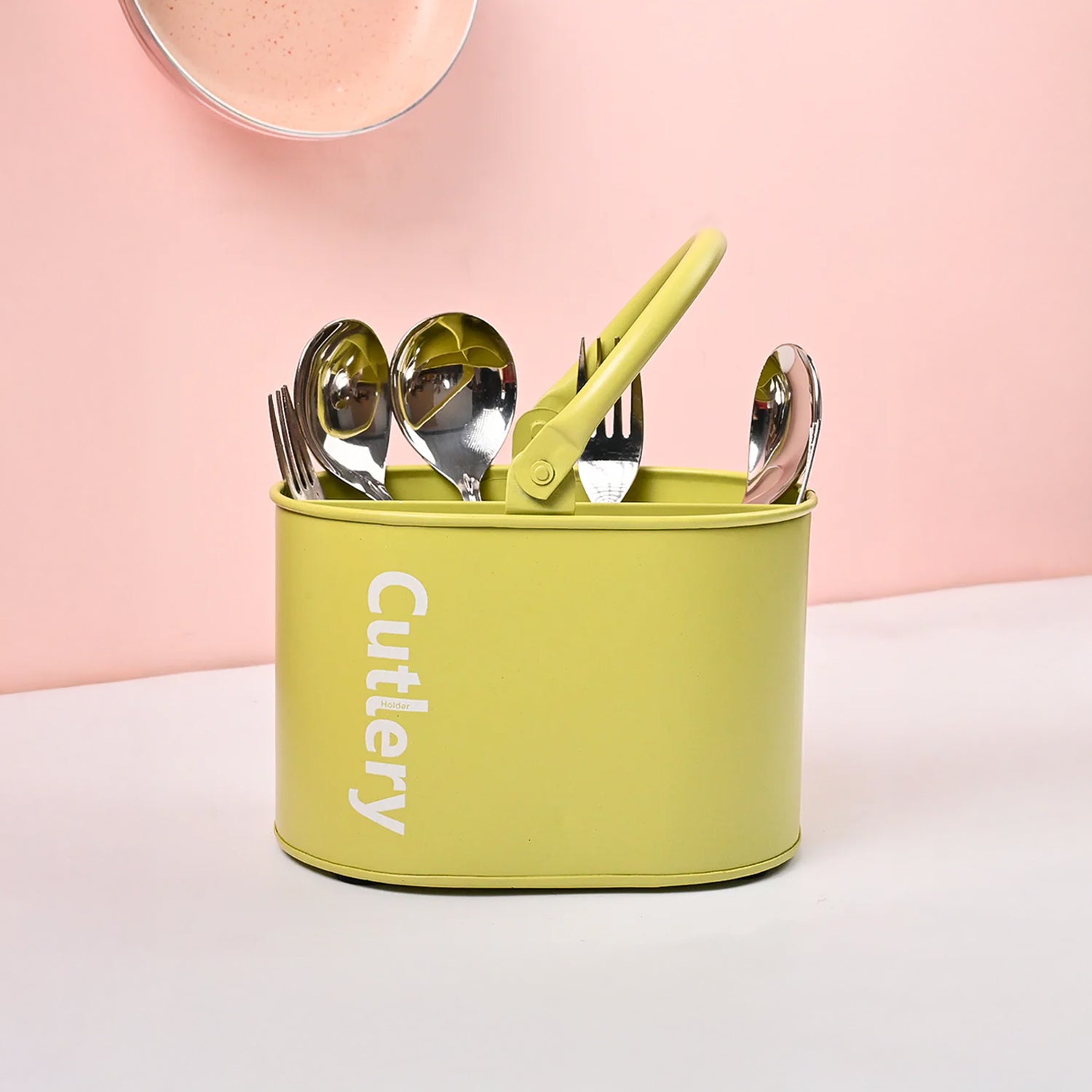 VON CASA Mint Green Galvanized Iron Cutlery Holder – Oval Shape