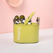VON CASA Mint Green Galvanized Iron Cutlery Holder – Oval Shape