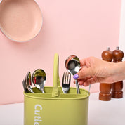 VON CASA Mint Green Galvanized Iron Cutlery Holder – Oval Shape