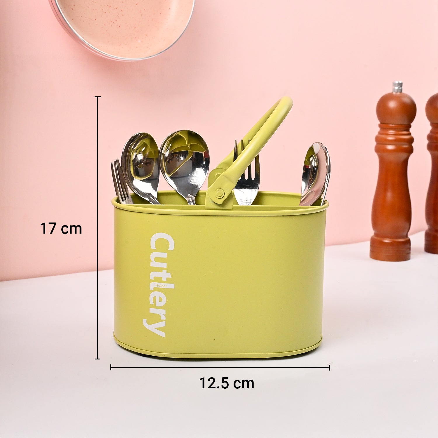 VON CASA Mint Green Galvanized Iron Cutlery Holder – Oval Shape