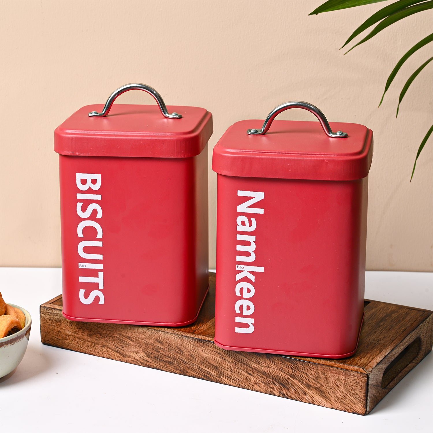 Matte Red Biscuit & Namkeen Storage Jars