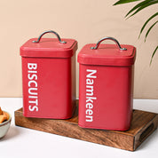 Matte Red Biscuit & Namkeen Storage Jars