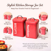Matte Red Biscuit & Namkeen Storage Jars