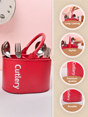 VON CASA Red Galvanized Iron Cutlery Holder – Matte Finish