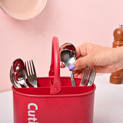 VON CASA Red Galvanized Iron Cutlery Holder – Matte Finish