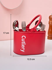 VON CASA Red Galvanized Iron Cutlery Holder – Matte Finish