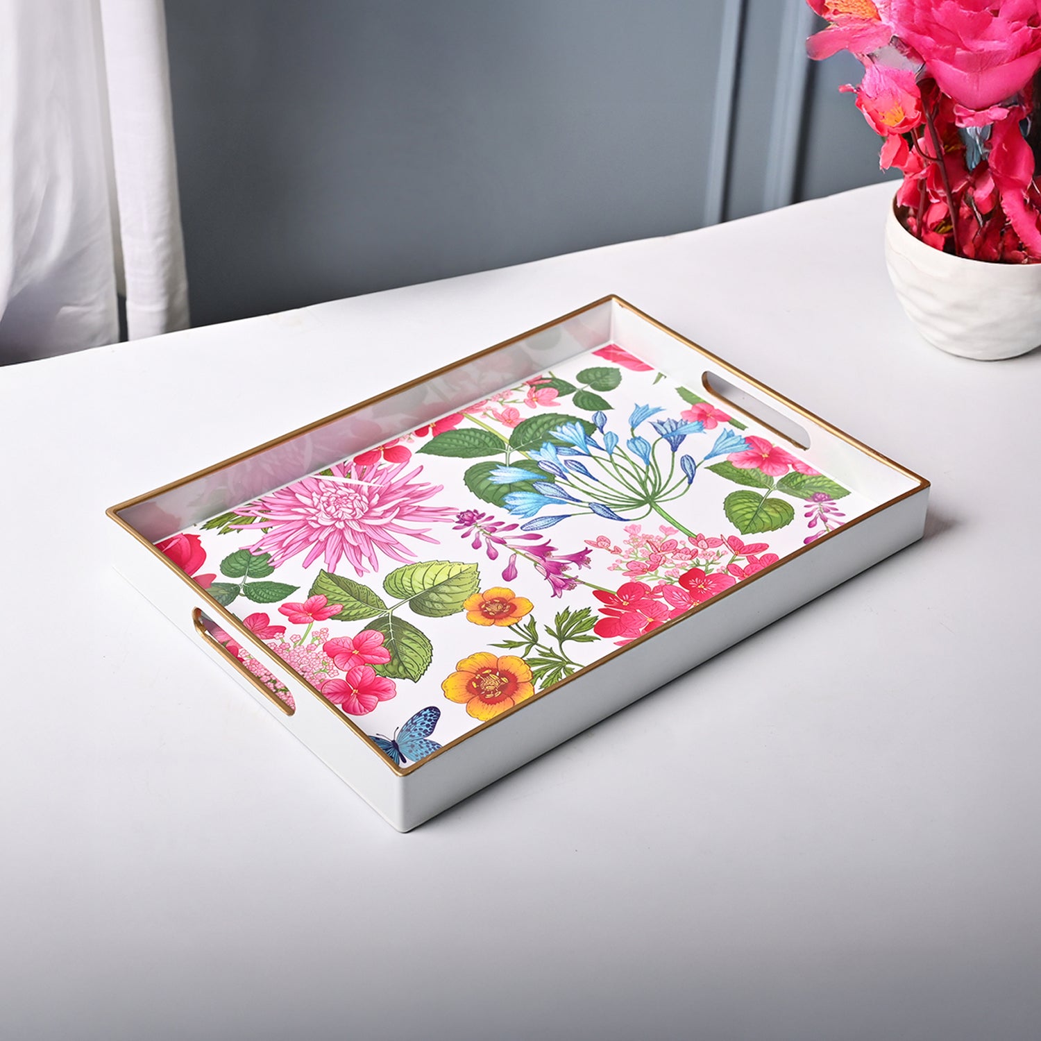 VON CASA Multicolour Large Floral Design Serving Tray