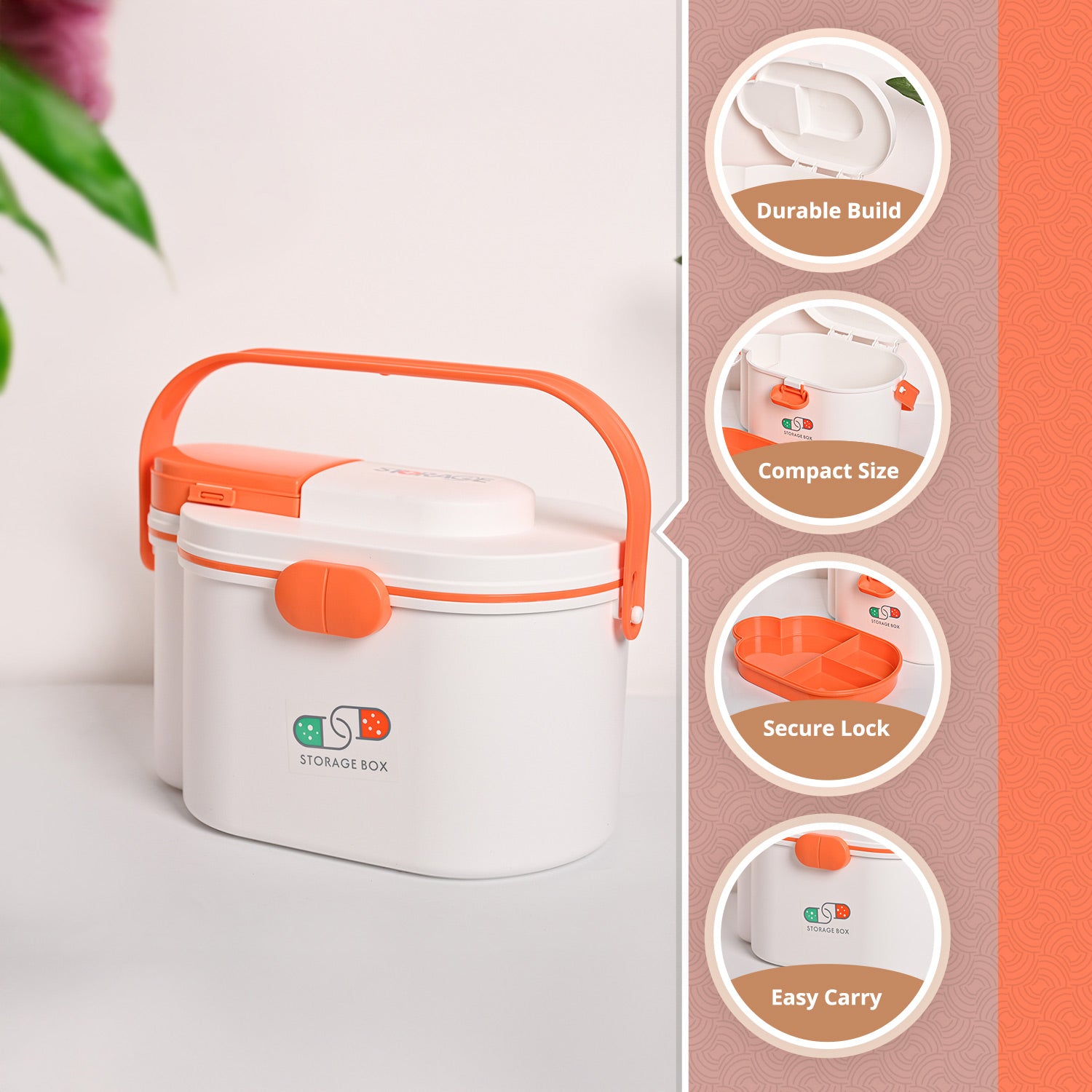 VON CASA Orange White Plastic First Aid Box