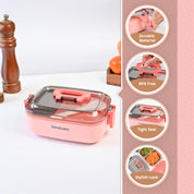 VON CASA Pink Plastic Lunch Box with Spoon