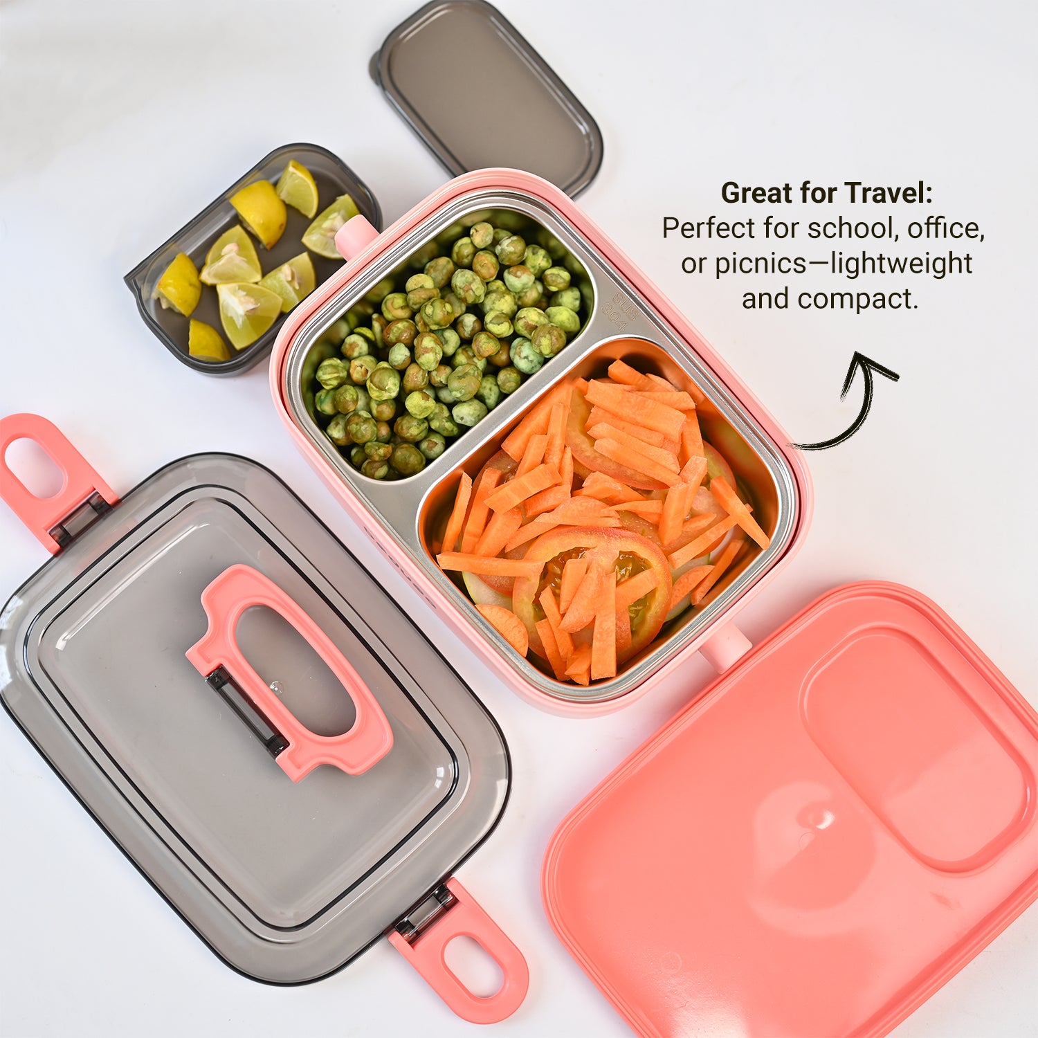 VON CASA Pink Plastic Lunch Box with Spoon