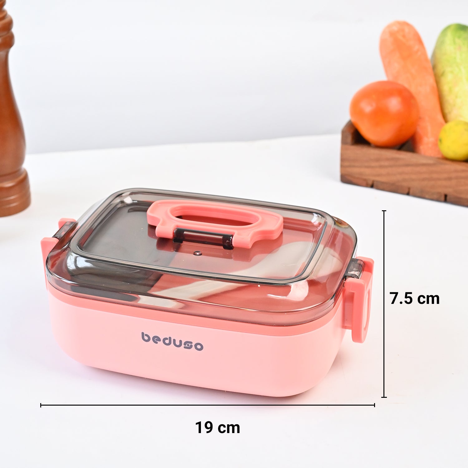 VON CASA Pink Plastic Lunch Box with Spoon