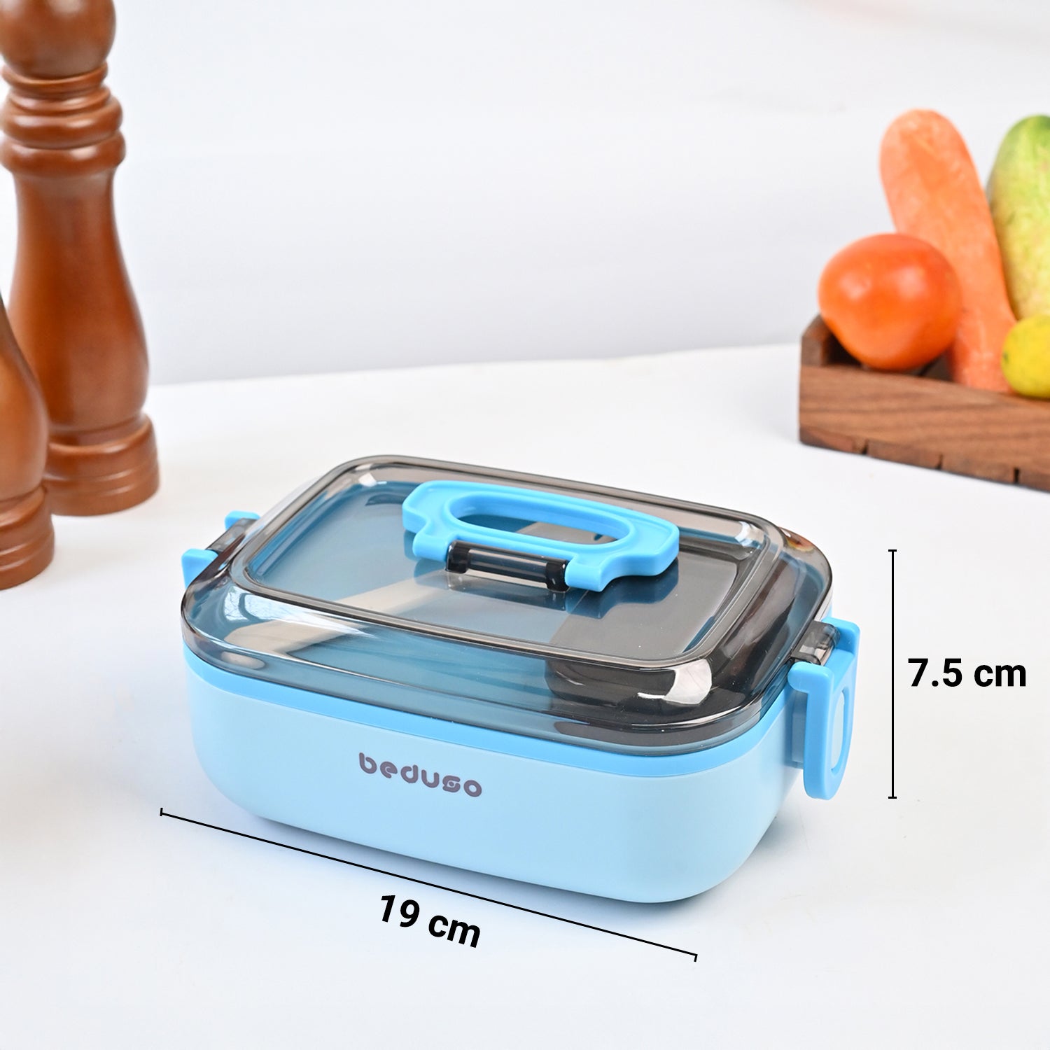 VON CASA Blue Plastic Lunch Box with Spoon