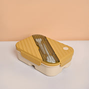 VON CASA Yellow Plastic Lunch Box with Spoon Fork