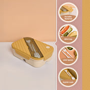 VON CASA Yellow Plastic Lunch Box with Spoon Fork
