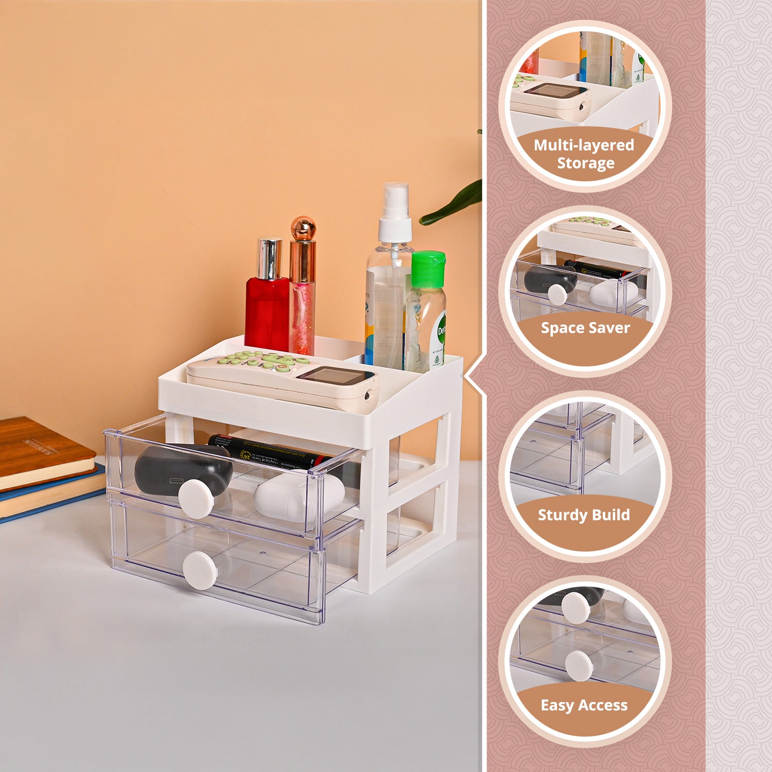 VON CASA Plastic White 2 Layer Drawer