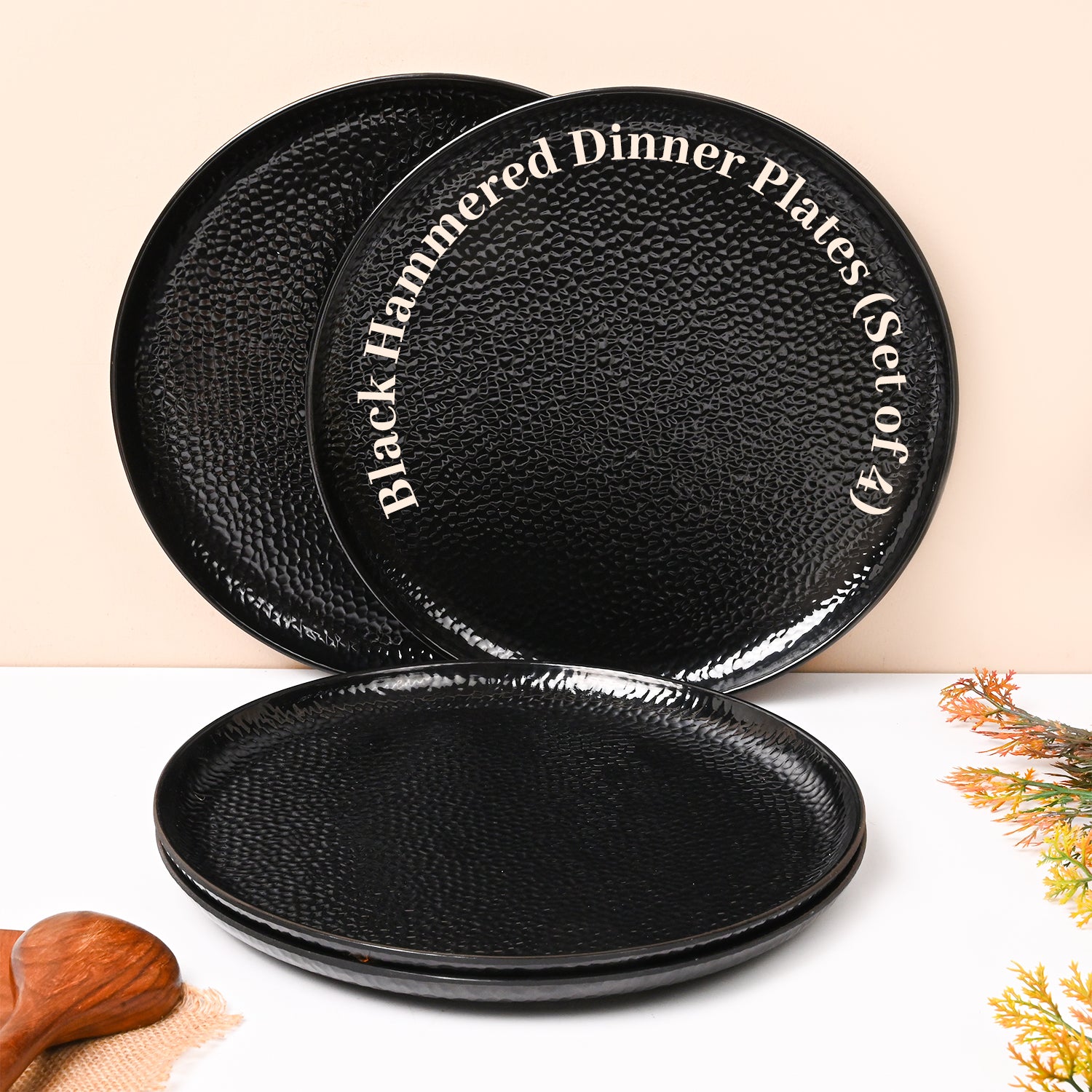 Black Hammered Melamine Dinner Set – 12 Pcs
