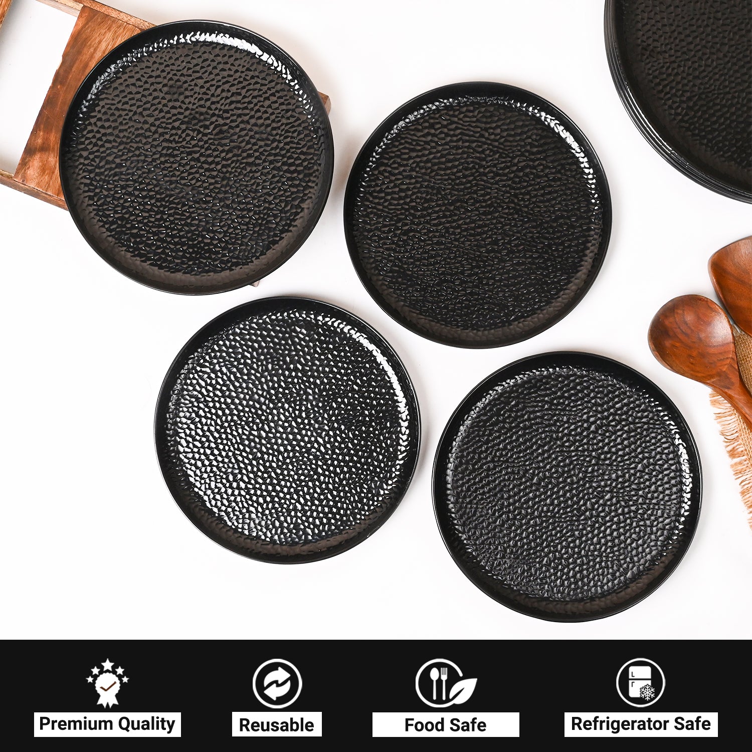Black Hammered Melamine Dinner Set – 12 Pcs