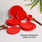 Red Hammered Melamine Dinner Set – 12 Pcs