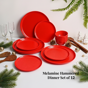 Red Hammered Melamine Dinner Set – 12 Pcs