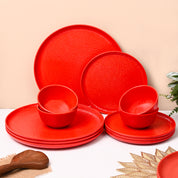 Red Hammered Melamine Dinner Set – 12 Pcs