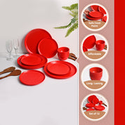 Red Hammered Melamine Dinner Set – 12 Pcs