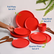 Red Hammered Melamine Dinner Set – 12 Pcs