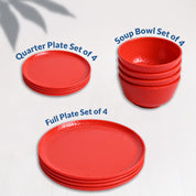 Red Hammered Melamine Dinner Set – 12 Pcs