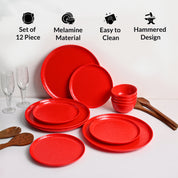 Red Hammered Melamine Dinner Set – 12 Pcs