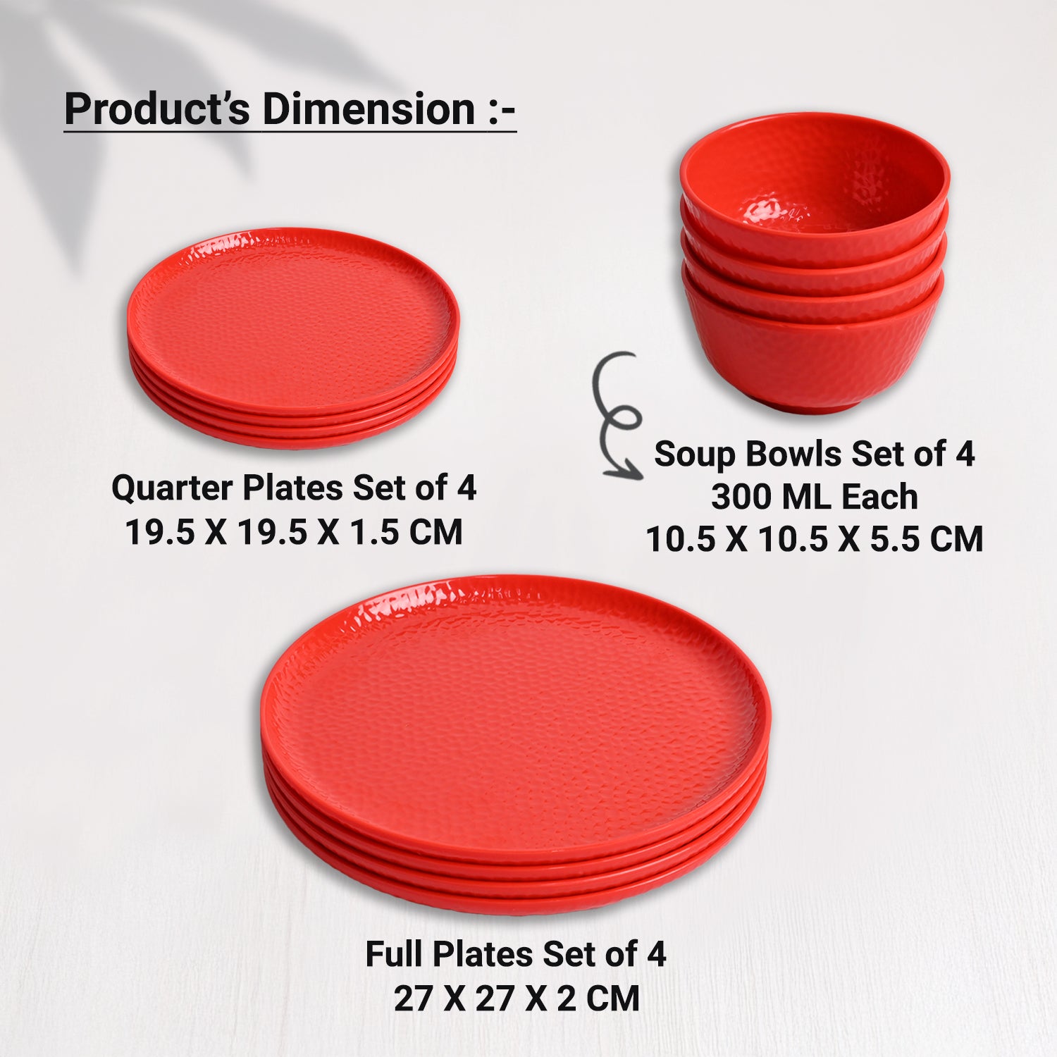 Red Hammered Melamine Dinner Set – 12 Pcs