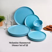 Turquoise Hammered Melamine Dinner Set – 12 Pcs