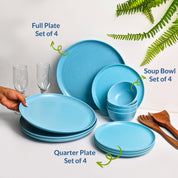 Turquoise Hammered Melamine Dinner Set – 12 Pcs