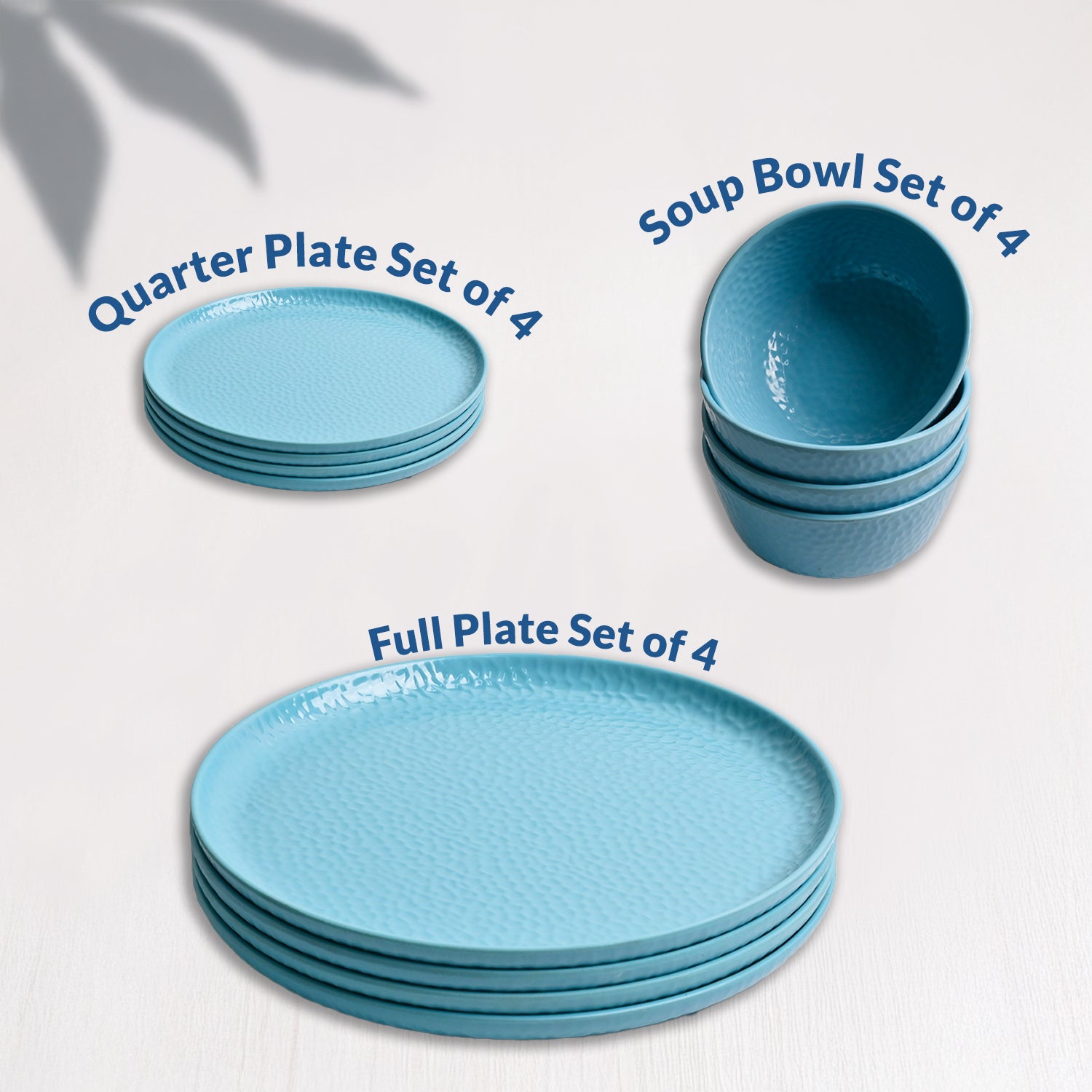 Turquoise Hammered Melamine Dinner Set – 12 Pcs