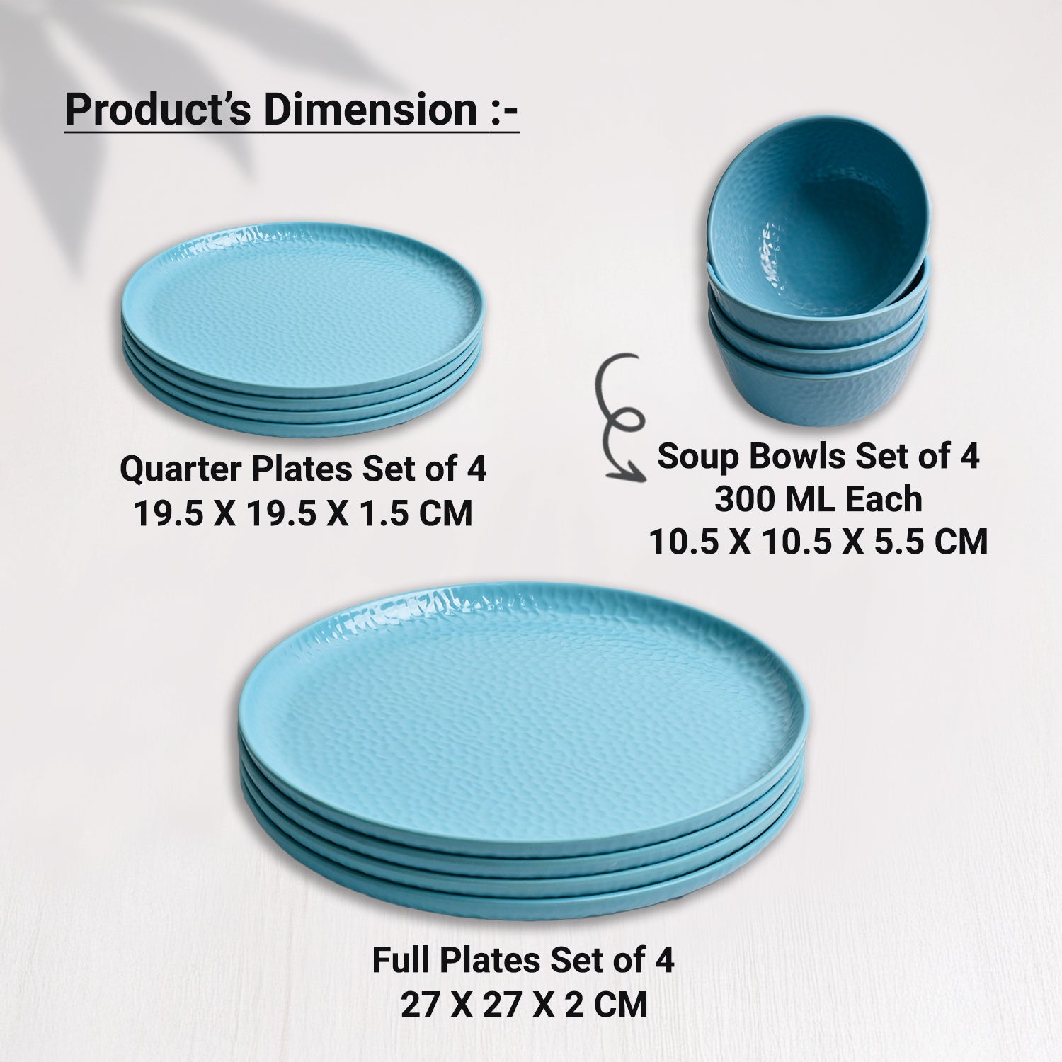 Turquoise Hammered Melamine Dinner Set – 12 Pcs