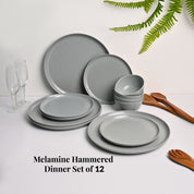 Grey Hammered Melamine Dinner Set – 12 Pcs