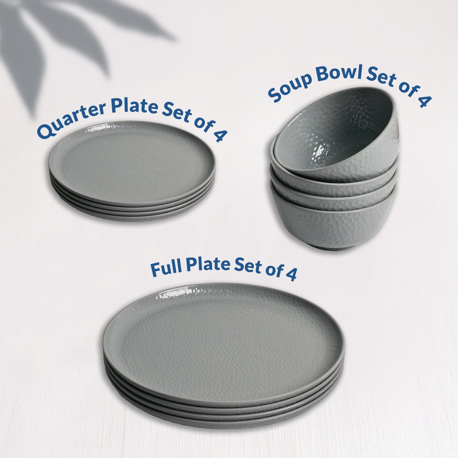 Grey Hammered Melamine Dinner Set – 12 Pcs