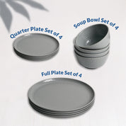 Grey Hammered Melamine Dinner Set – 12 Pcs