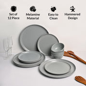 Grey Hammered Melamine Dinner Set – 12 Pcs