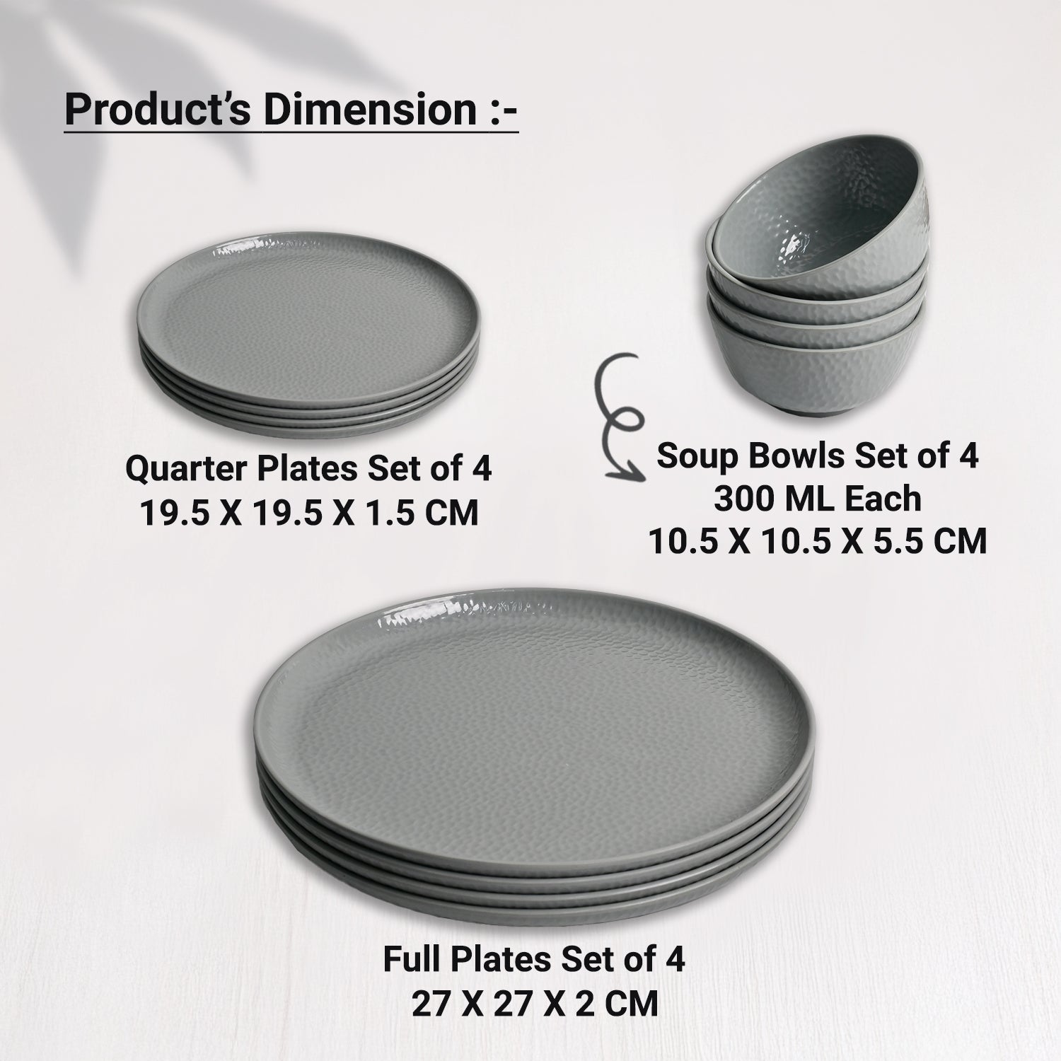 Grey Hammered Melamine Dinner Set – 12 Pcs