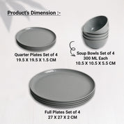Grey Hammered Melamine Dinner Set – 12 Pcs