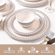 White Morrocone Hammered Melamine Dinner Set – 12 Pcs