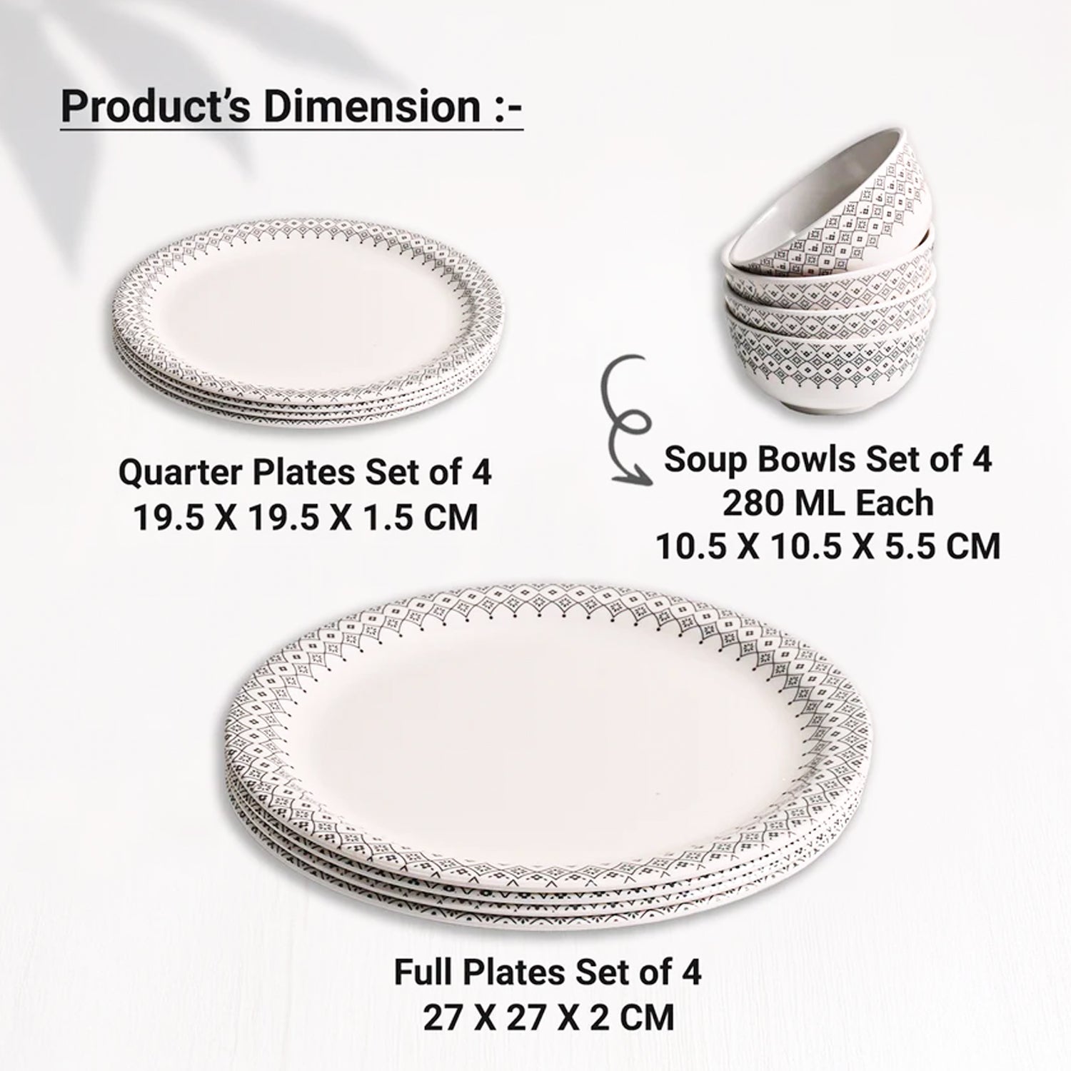 White Morrocone Hammered Melamine Dinner Set – 12 Pcs