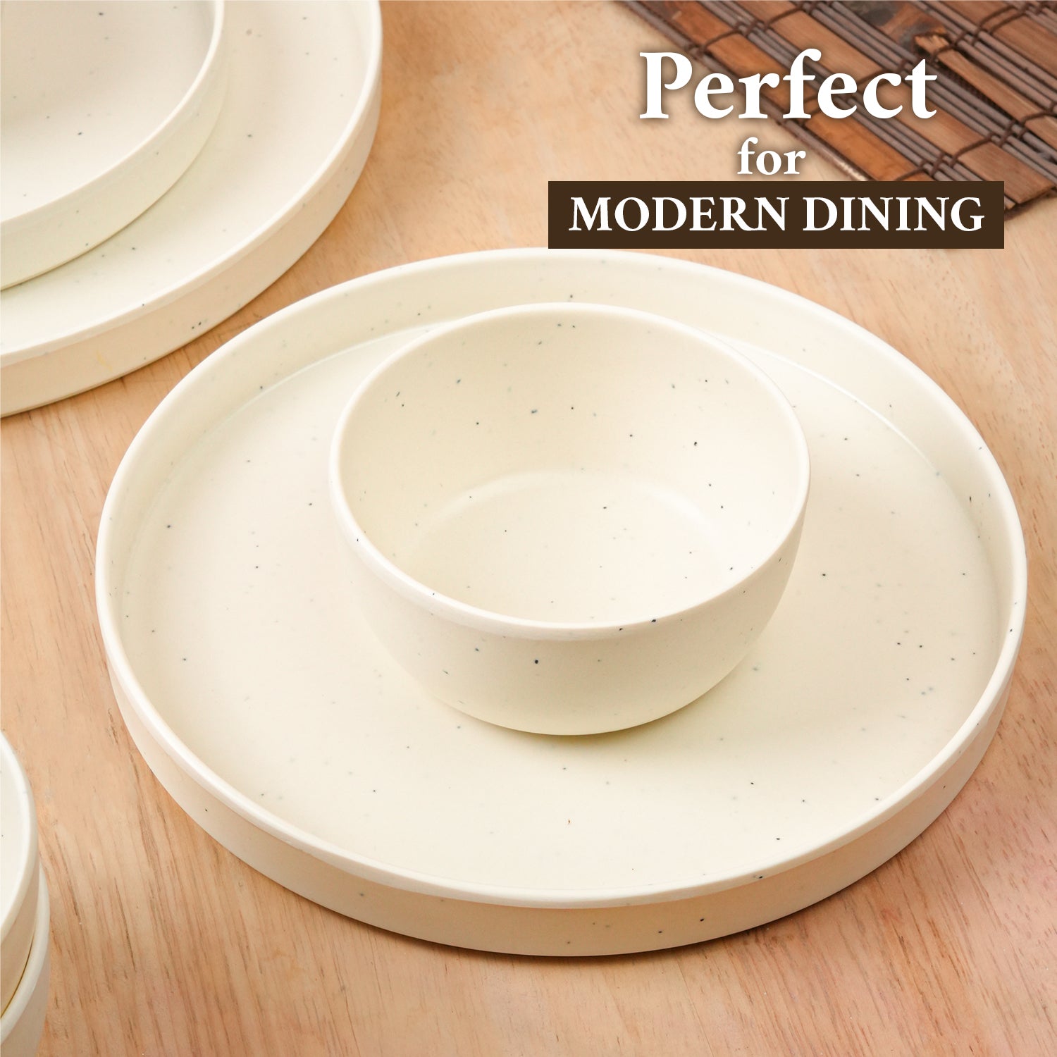 Minto Cream Sparkle Melamine Dinner Set – 12 Pcs
