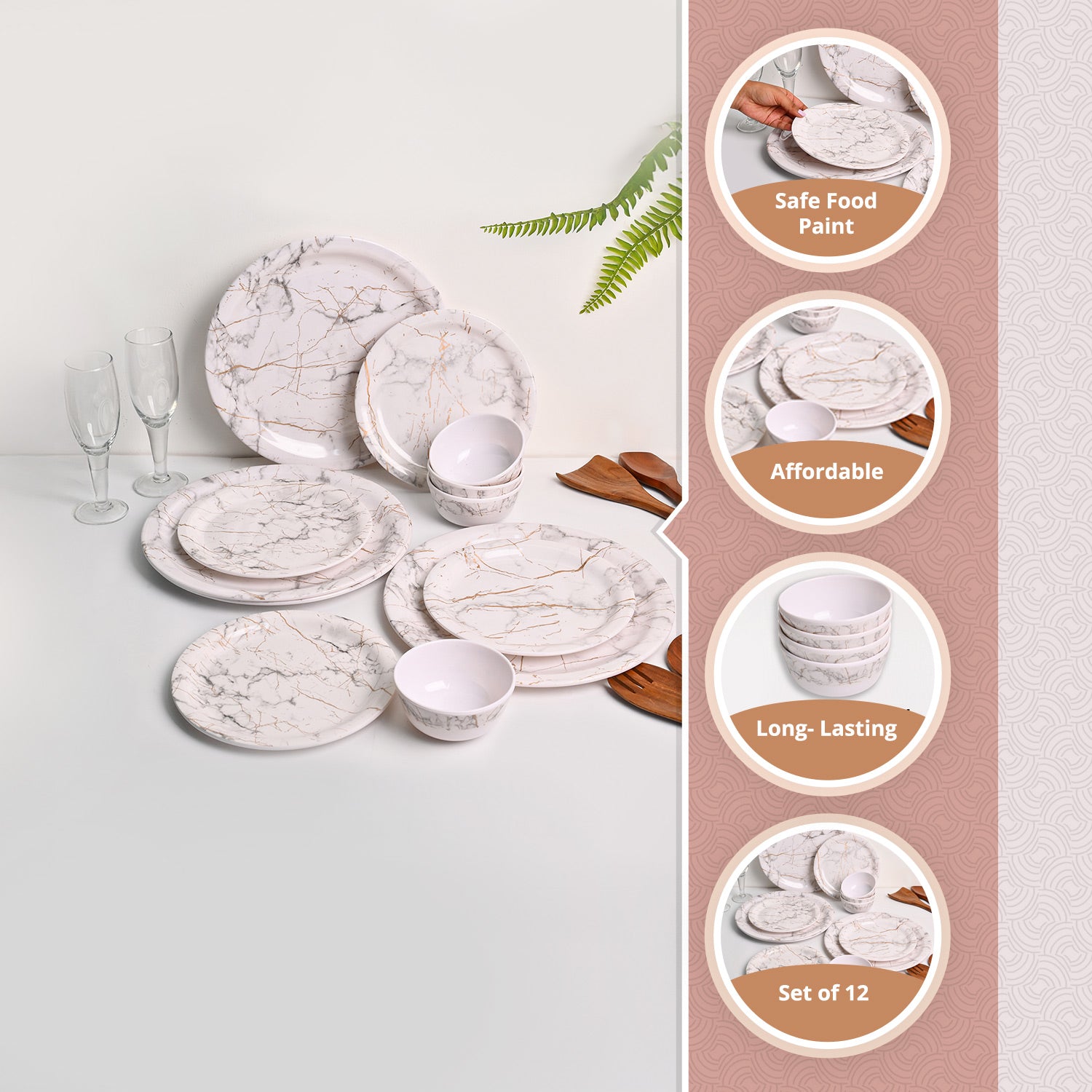 White Static Melamine Dinner Set – 12 Pcs
