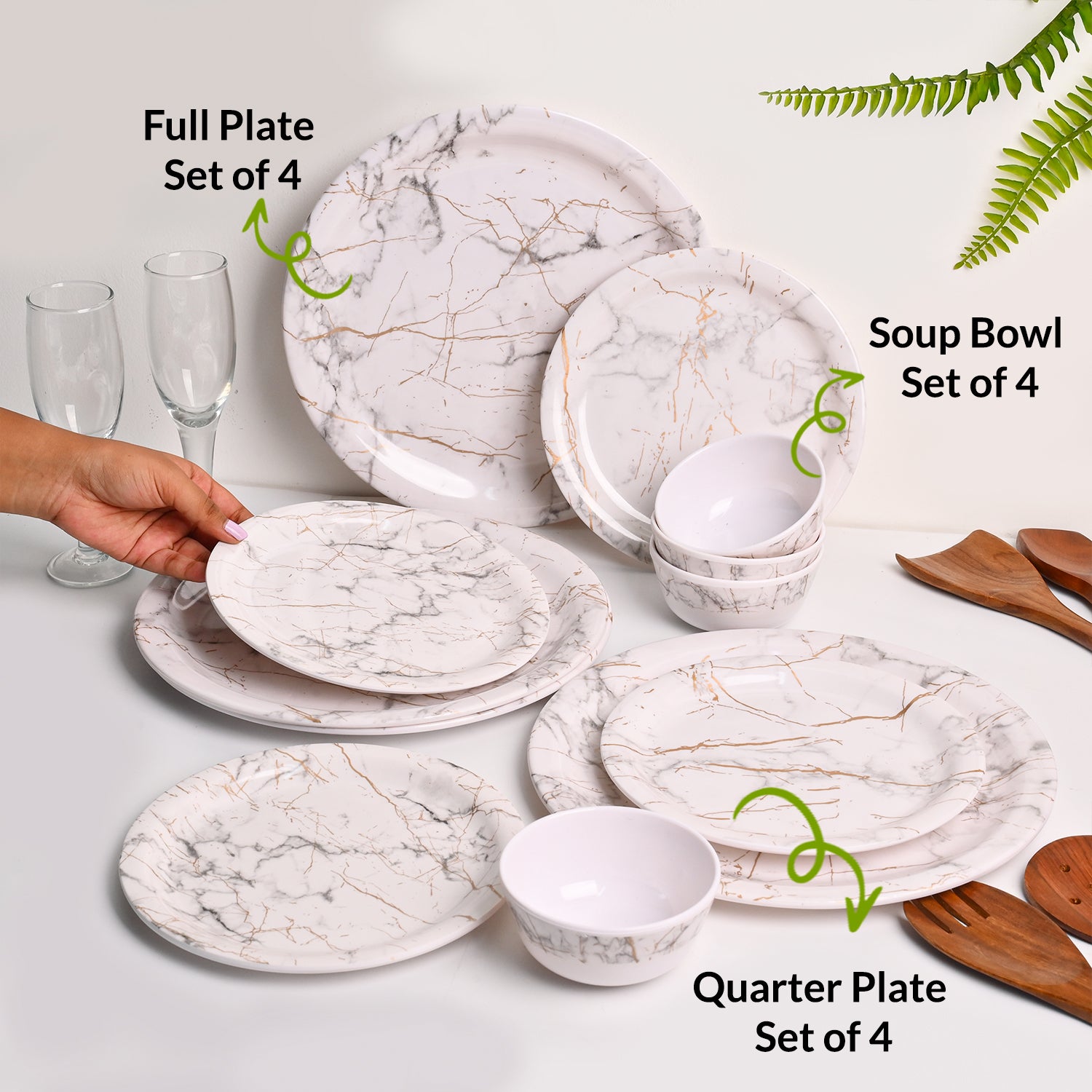 White Static Melamine Dinner Set – 12 Pcs
