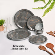 Grey Static Melamine Dinner Set – 12 Pcs