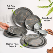 Grey Static Melamine Dinner Set – 12 Pcs