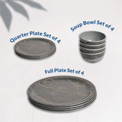 Grey Static Melamine Dinner Set – 12 Pcs