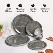 Grey Static Melamine Dinner Set – 12 Pcs