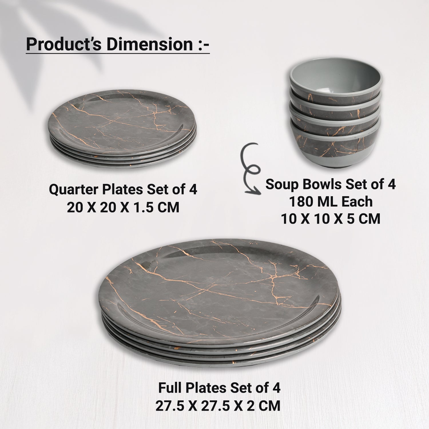 Grey Static Melamine Dinner Set – 12 Pcs